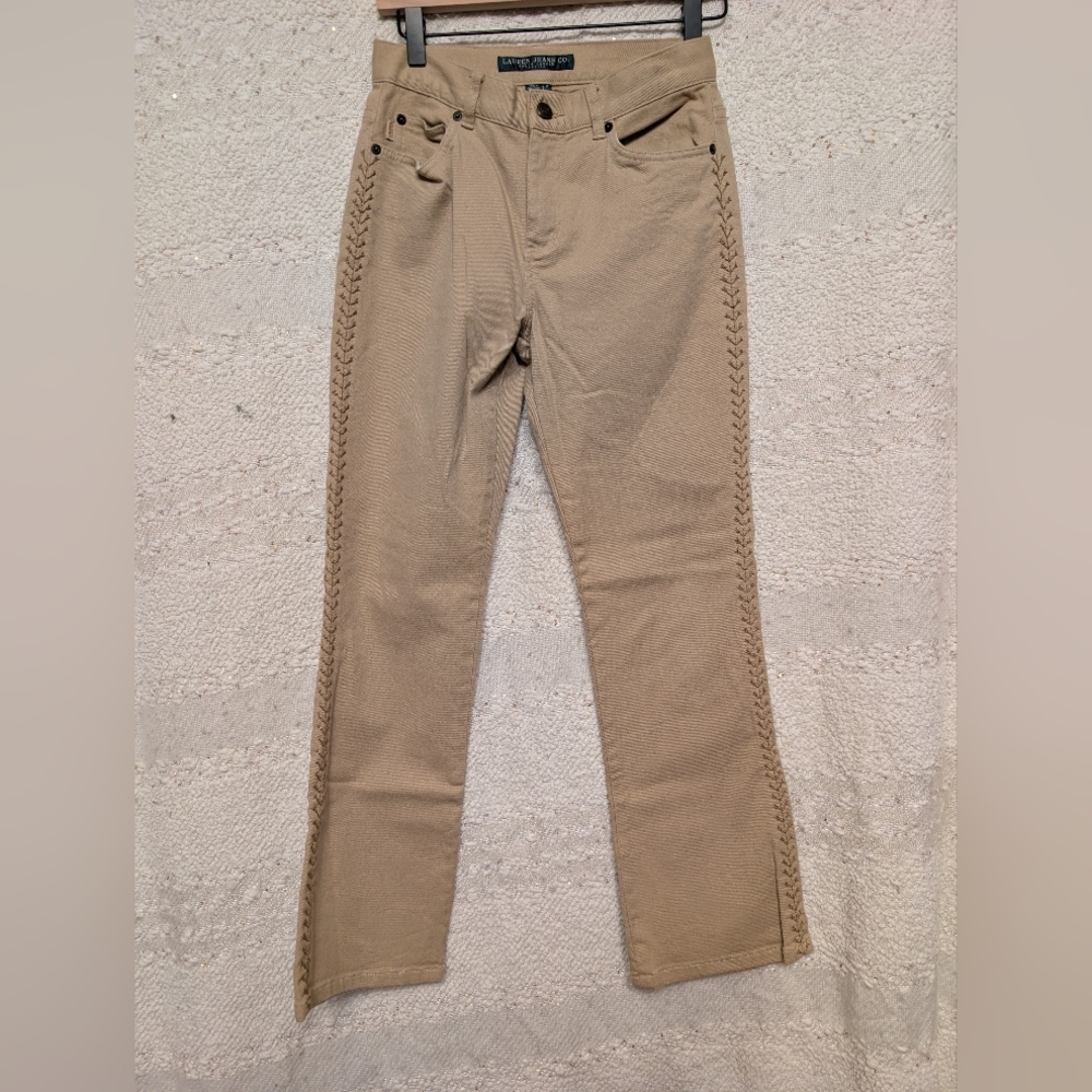 Lauren jeans Co Ralph Lauren Women's Tan Khaki Braided Jeans Size 2p VTG